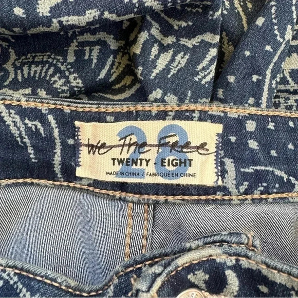 Free People Printed Crop Flare Jeans High Rise Denim Ankle Blue We The Free - Picture 9 of 17